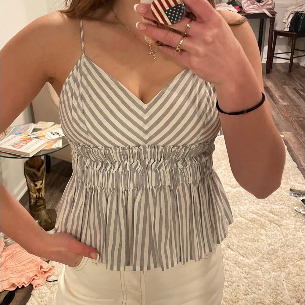 Express Gray and White Smocked Peplum Camisole